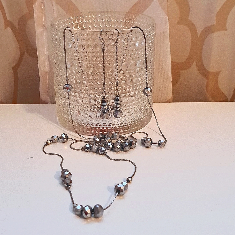 Hematite and Rondelle Beads Neclace and Earring Set